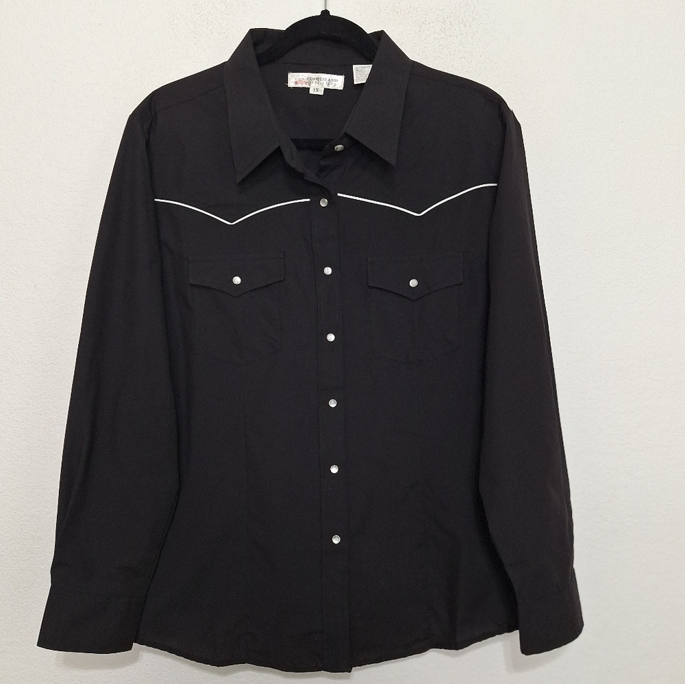 Cumberland Outfitters Western Black White Pearl Snap Pockets Cowgirl Shirt Sz.1X